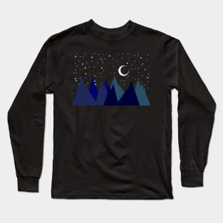 MOUNTAINS, NIGHT SKY, MOON AND STARS, MINIMALIST MOUNTAINS Long Sleeve T-Shirt